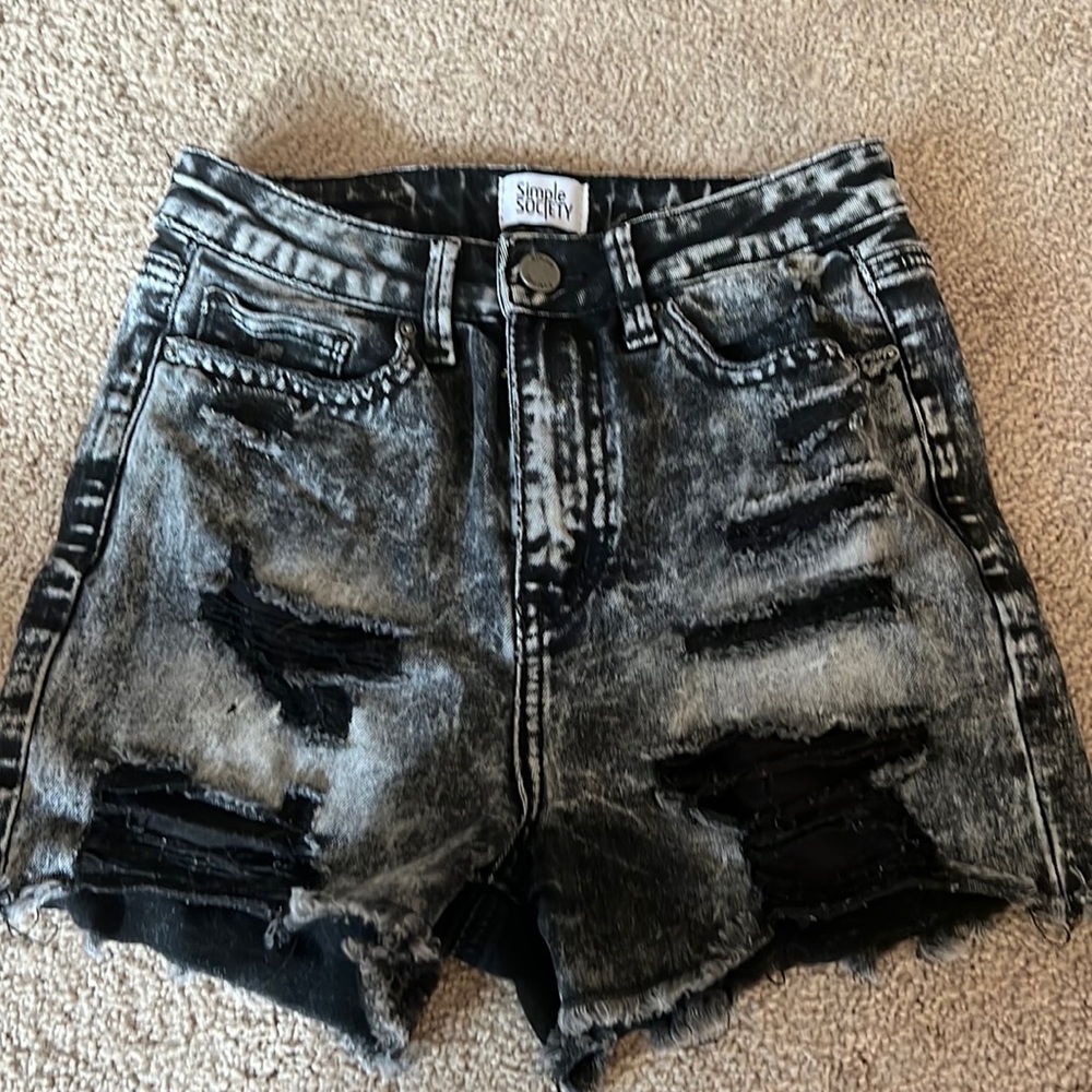 Acid wash high waisted denim shorts